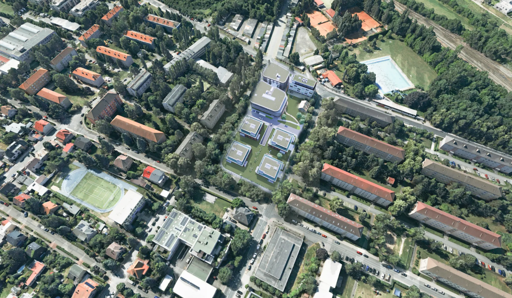 Letecký pohled na areál Zahrady Čakovice